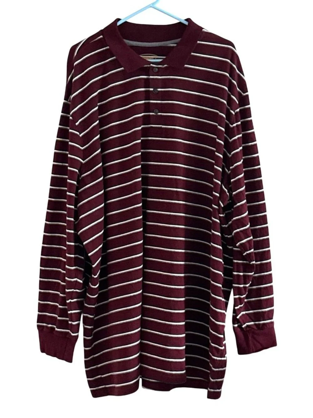 The Foundry Supply Co. Mens Maroon & Gray Striped Long Sleeve 5XLT Polo Shirt - Picture 1 of 5